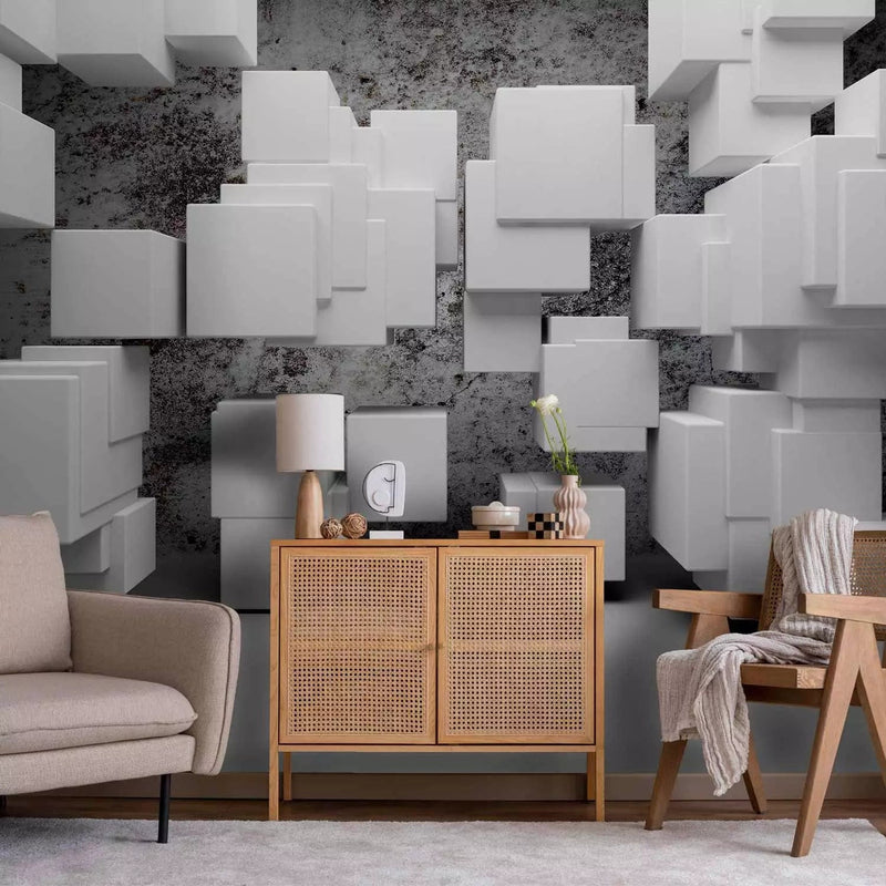 Wall Murals with 3d cubes in gray color, 62110 G-ART