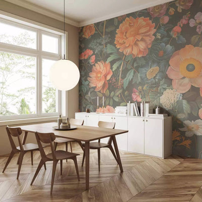 Wall Murals - elegant floral illustration on a dark background, 160786 G-ART