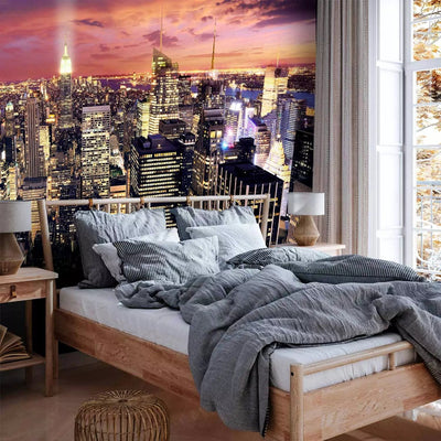 Wall Murals - Night architecture with illuminated skyscrapers - 61494 G-ART