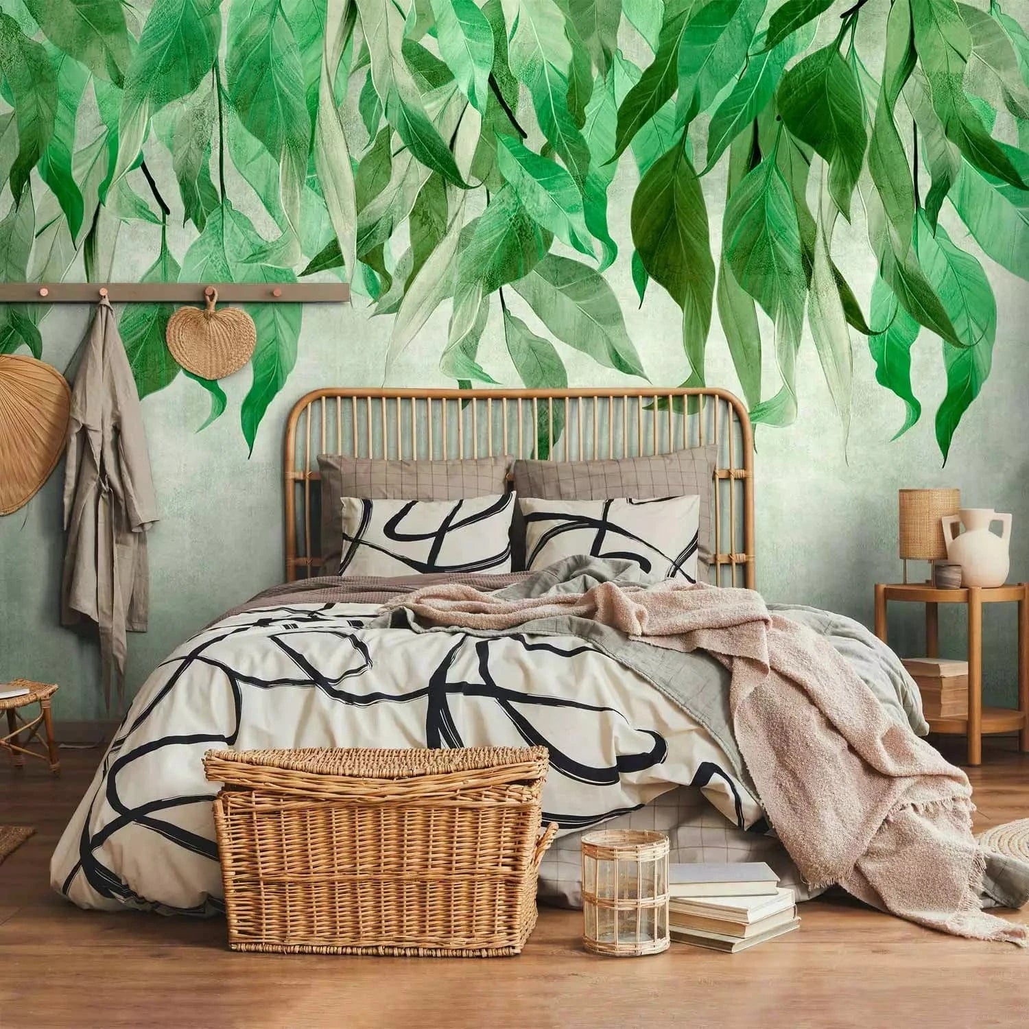 Fototapetes - Vidusjūras daba – ainava ar zaļām lapām uz gaiša fona G-ART