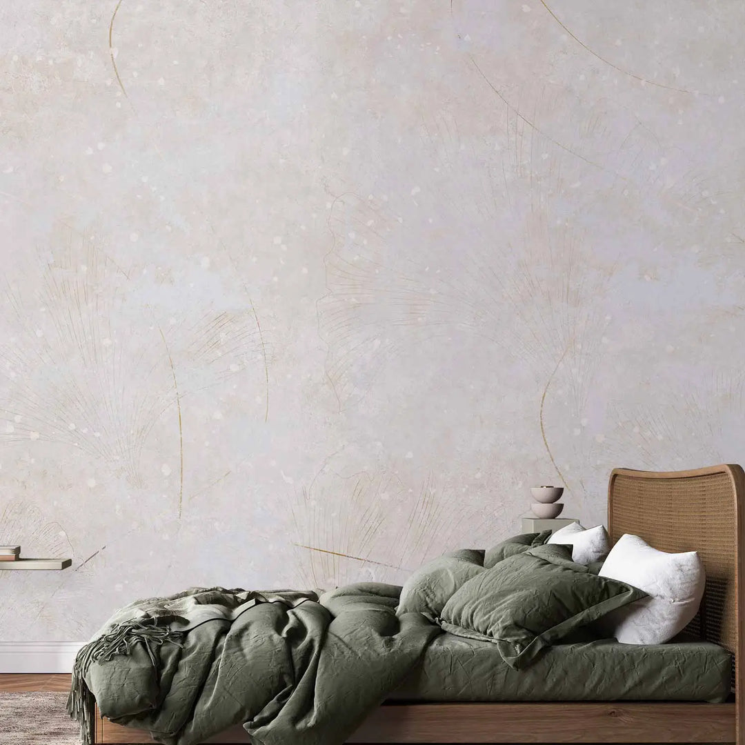 Fototapetes - Viegls krēmkrāsas fons ar lapu motīvu - dažādi izmēri G-ART