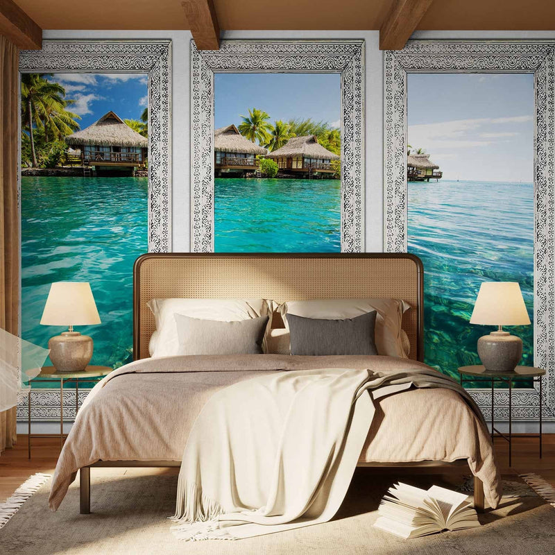 Fototapetes - Vientuļā sala - ainava ar klusu jūru un palmām, 61687 G-ART