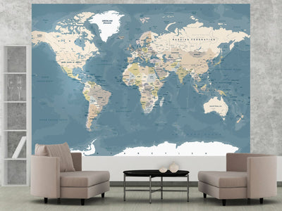 Fototapetes Vintaža pasaules karte, zilā un bēšā krāsā, 108271 G-ART