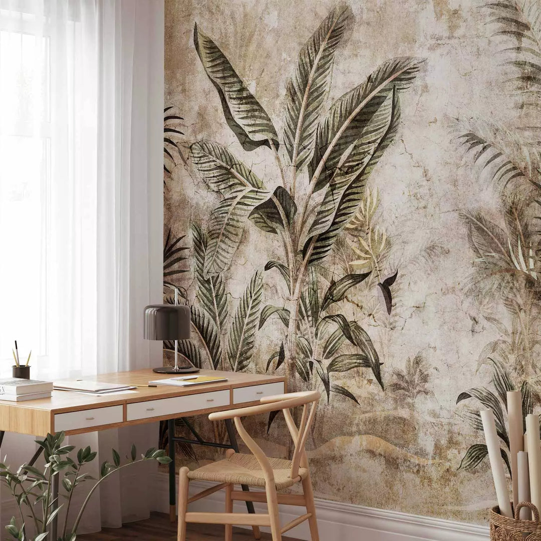 Fototapetes - vintāžas palmur lapas uz brūna fona - 146368 G-ART