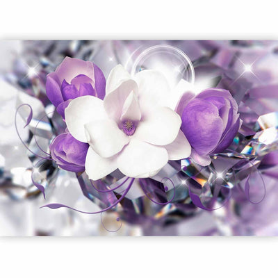 Fototapetes viesistabai violetos toņos ar ziediem: violeta, balta G-ART