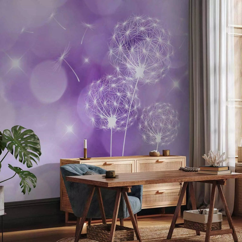 Wall Murals - Flowers in the Wind - Dandelion contours on a purple background - order G -art