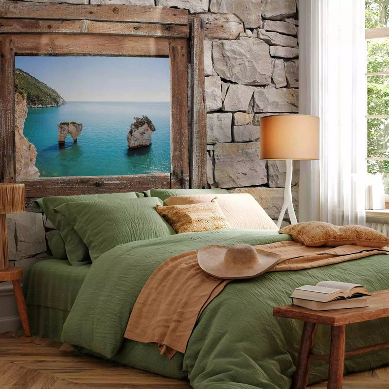 Wall Murals with stone wall and window - Zagares Bay, 96697G-ART