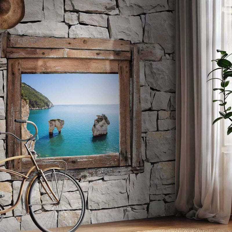 Wall Murals with stone wall and window - Zagares Bay, 96697G-ART