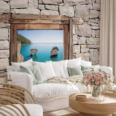 Wall Murals with stone wall and window - Zagares Bay, 96697G-ART