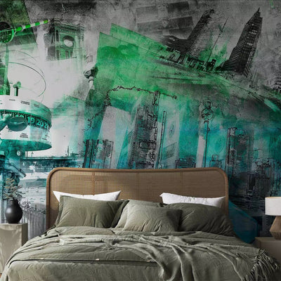 Wall Murals With Berlin's modern views in green, 88948g-art