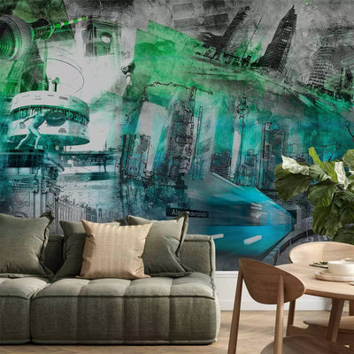 Wall Murals With Berlin's modern views in green, 88948g-art