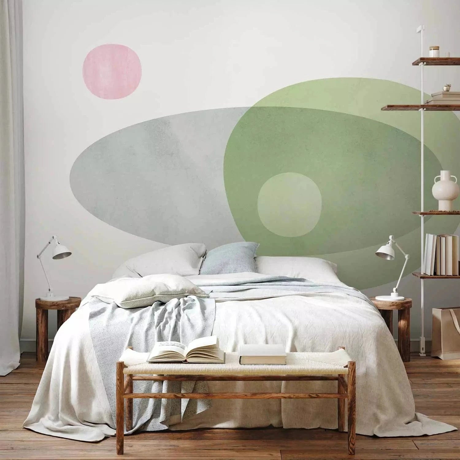 Fototapetes - Zaļā harmonija, ovālas formas pasteļtoņos dabiskos toņos G-ART