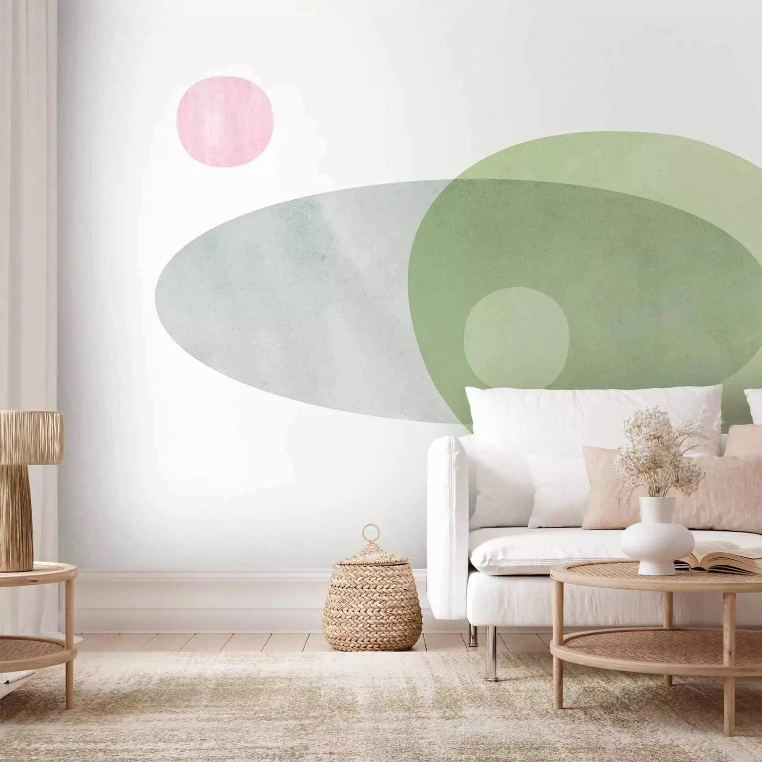 Fototapetes - Zaļā harmonija, ovālas formas pasteļtoņos dabiskos toņos G-ART