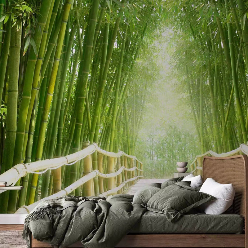 Fototapetes - fantāzija par ķīniešu tiltu starp zaļajiem bambusiem, 59777  G-ART