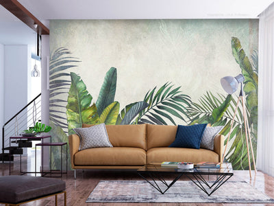 Fototapetes zaļos toņos ar tropiskām lapām- Savvaļas siena, 142994 G-ART