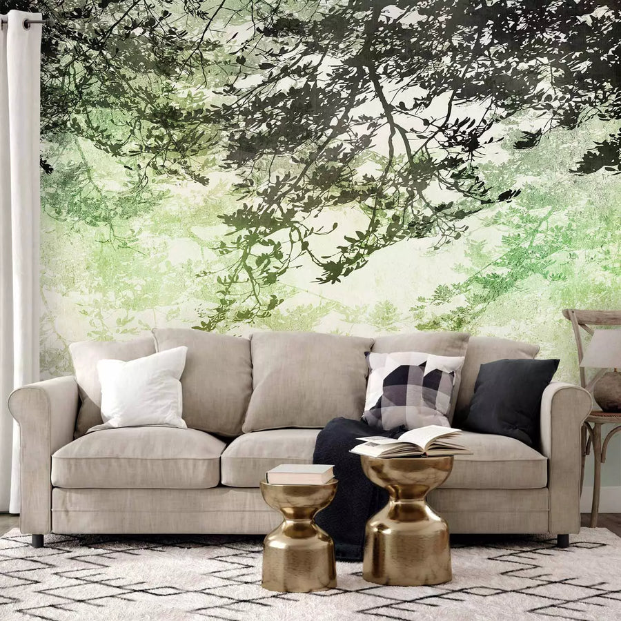 Fototapetes - Zari ar lapām uz gaiša fona, zaļos toņos - 148810 G-ART