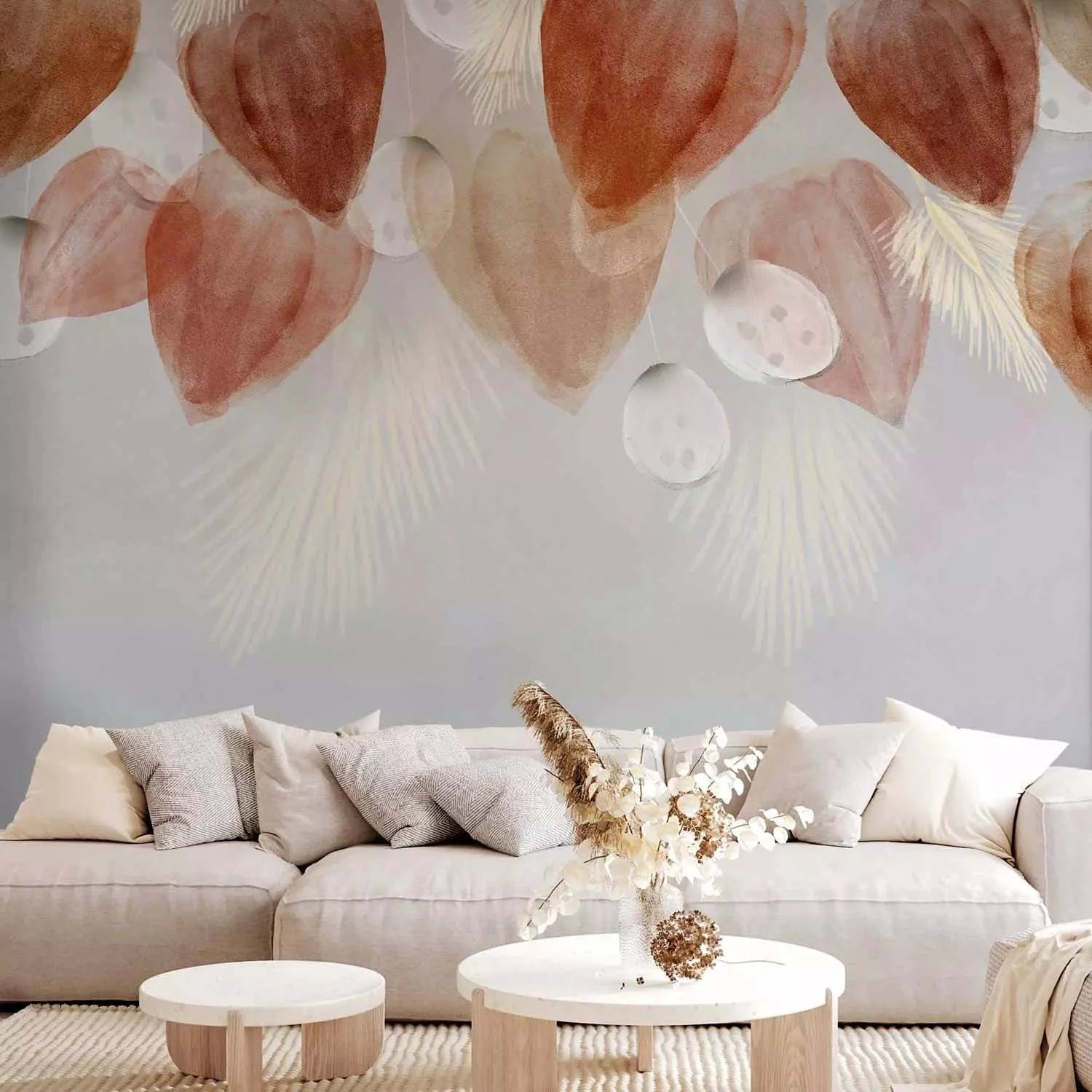 Fototapetes- Žāvēti ziedi, motīvs ar karājošiem ziediem uz pelēka fona G-ART