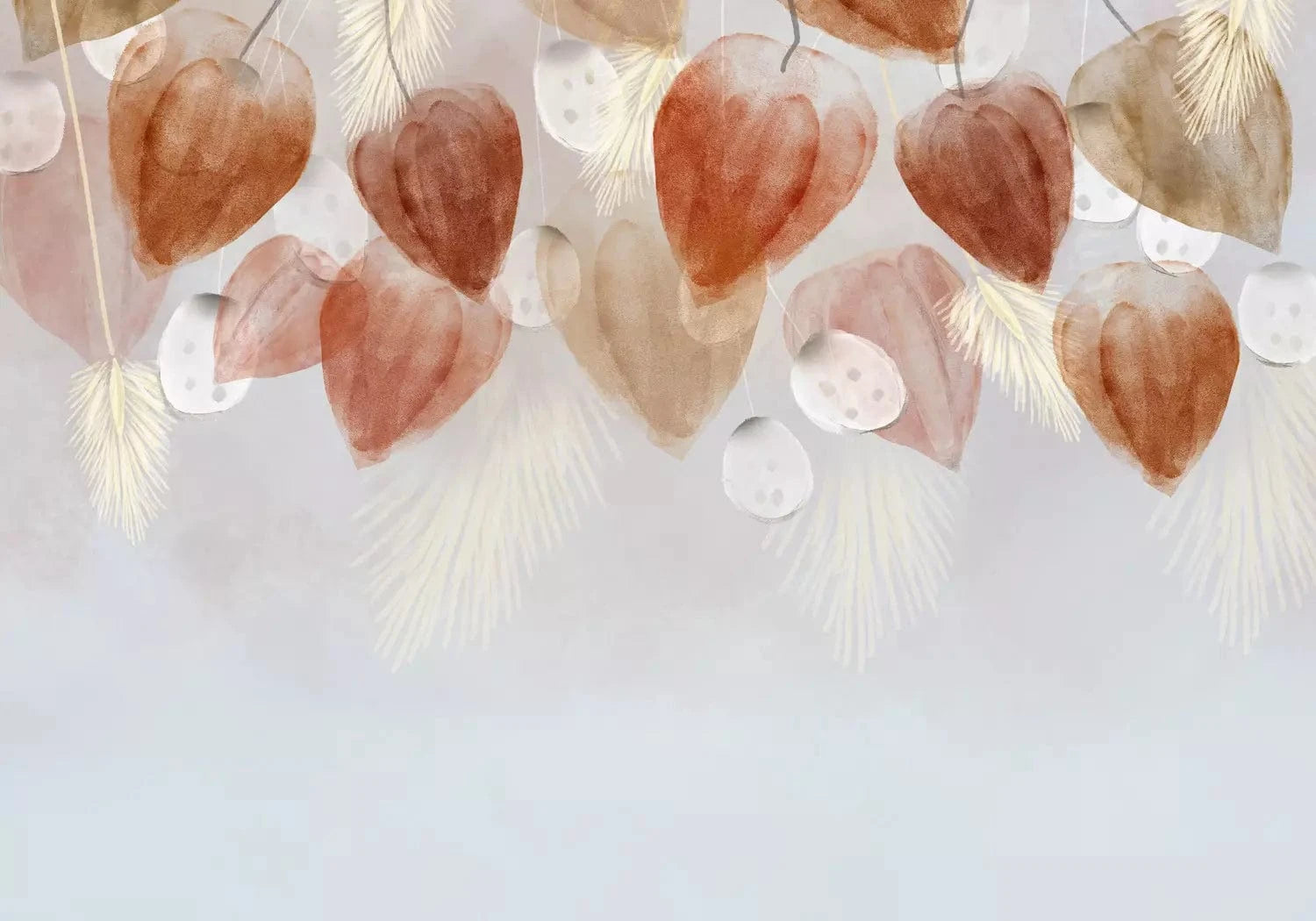 Fototapetes- Žāvēti ziedi, motīvs ar karājošiem ziediem uz pelēka fona G-ART