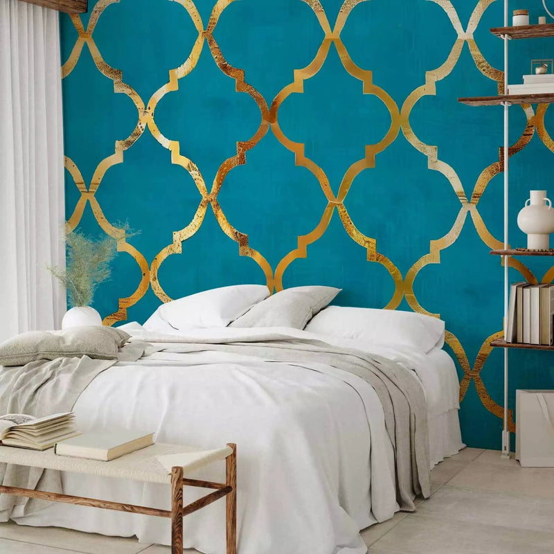 Abstract Wall Murals - Gold decor on turquoise, Art Deco style G-ART