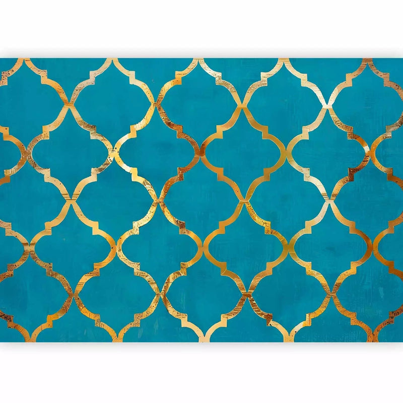 Abstract Wall Murals - Gold decor on turquoise, Art Deco style G-ART