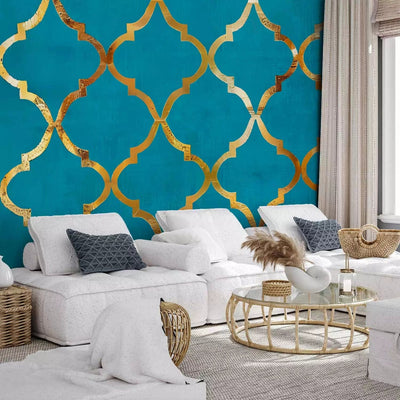 Abstract Wall Murals - Gold decor on turquoise, Art Deco style G-ART