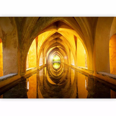 Wall Murals - old tunnel architecture with water and depth illusion G-ART