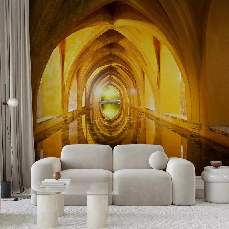 Wall Murals - old tunnel architecture with water and depth illusion G-ART