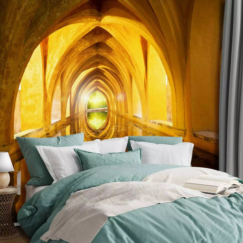 Wall Murals - old tunnel architecture with water and depth illusion G-ART