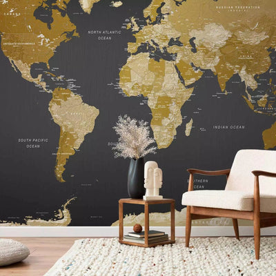 Wall Murals - Golden Brown World Map - Modern Geography, 94379 G-ART