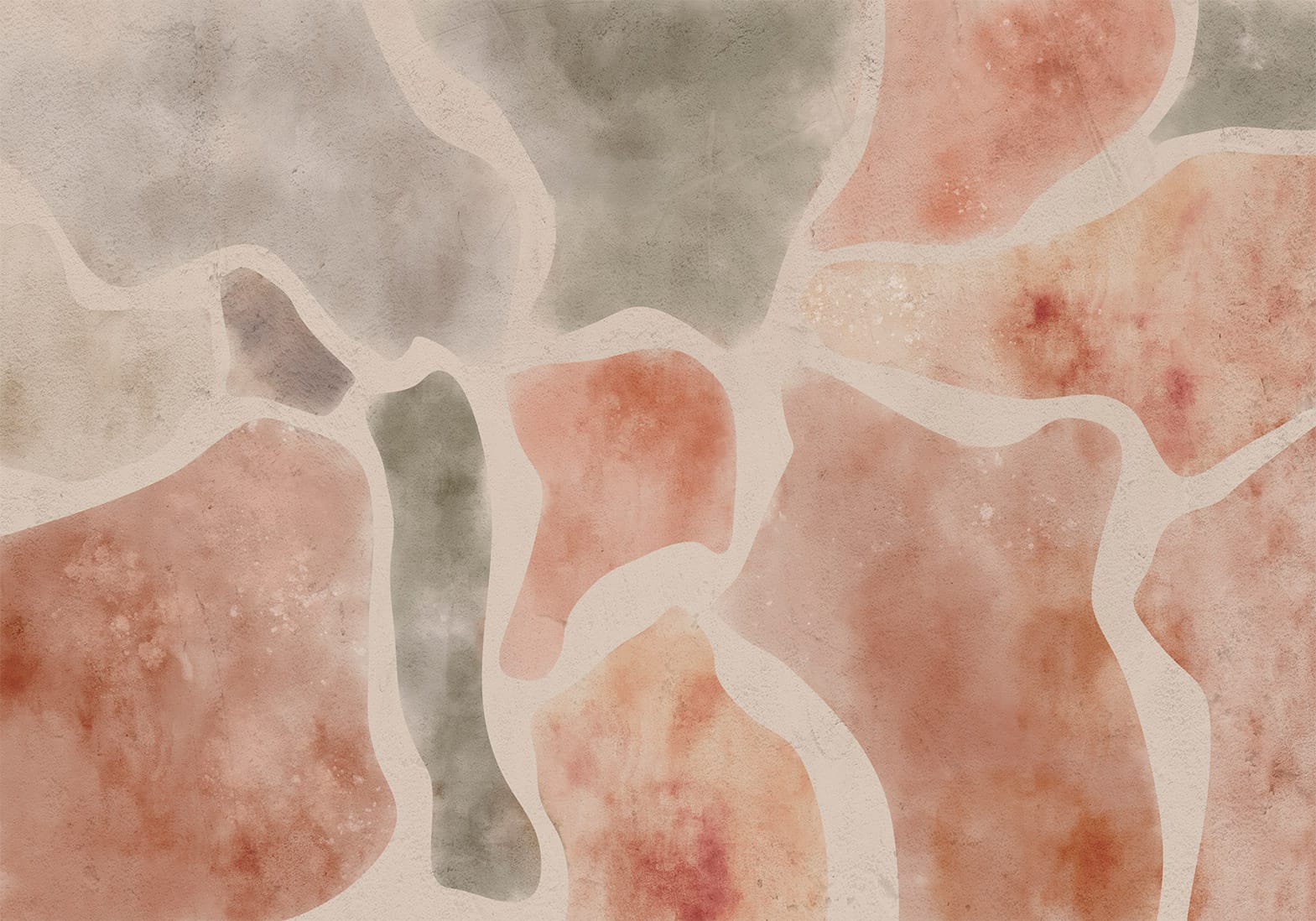 Abstrakta fototapete ar lielām, organiskām formām terakotas toņos G-ART