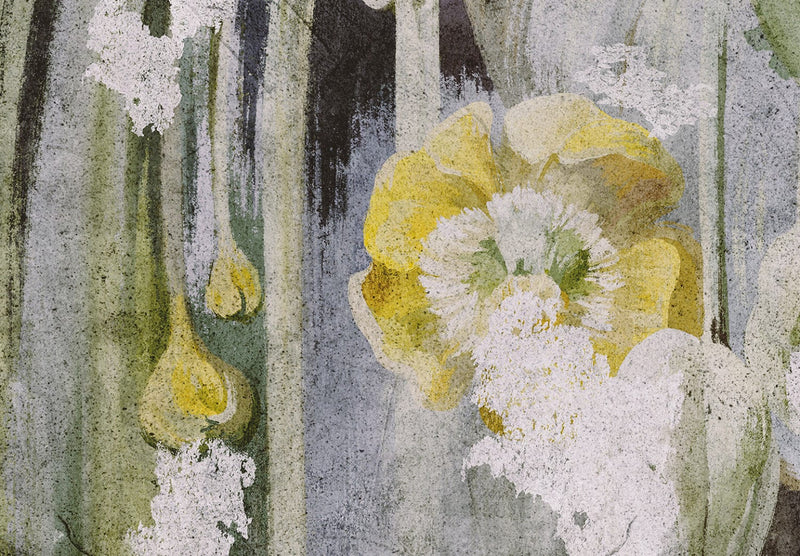 Fototapetes - Ziedi baltā, zaļā un dzeltenā krāsā, 137299 G-ART