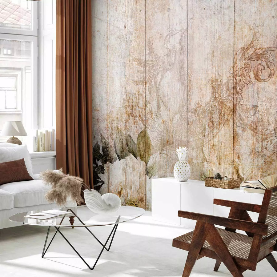 Fototapetes - ziedi uz vintāžas stila teksturēta fona, bēšā, 143756 G-ART