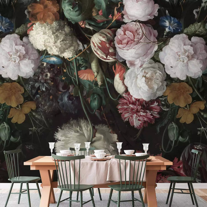 Fototapetes - Ziedi vintāžas stilā uz melna fona - 135748 G-ART