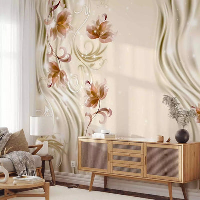 Wall Murals with abstract floral motifs in ivory and pearl color G-ART