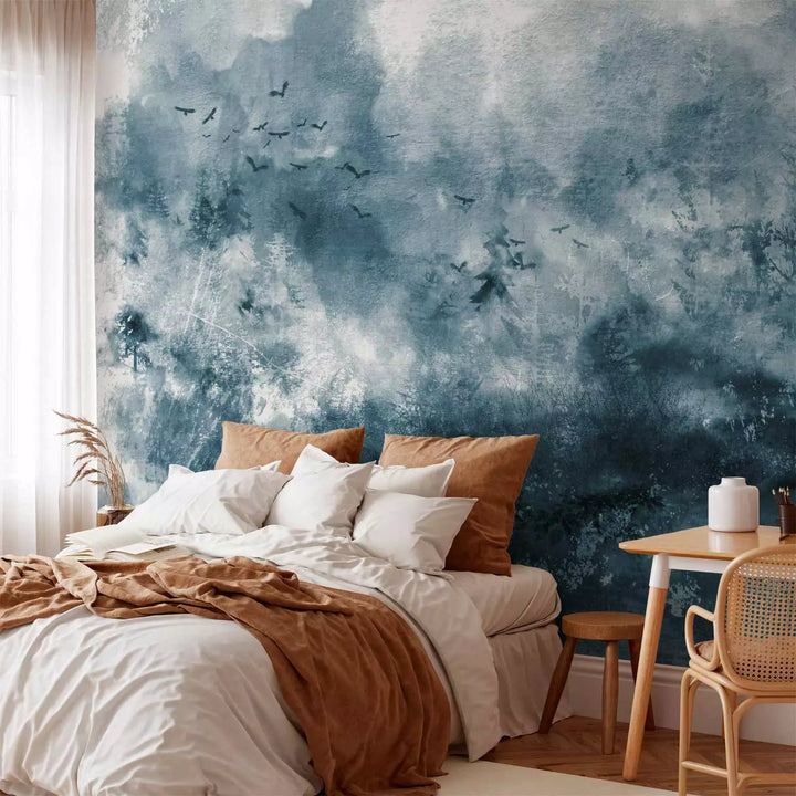 Fototapetes- zila ainava ar putniem uz teksturēta fona - 143769 G-ART