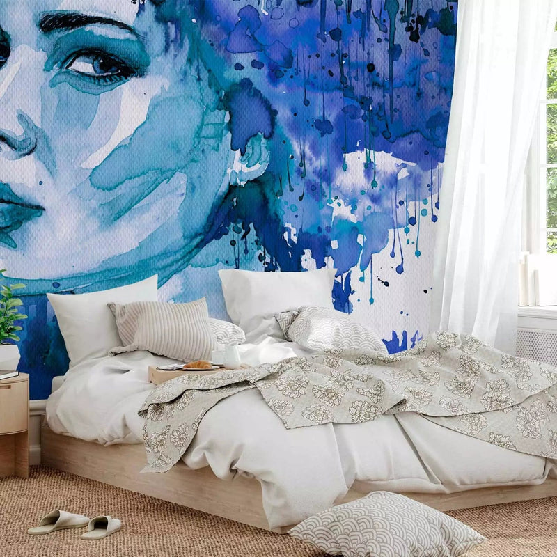 Wall Murals with water-based paint imitation in blue color - Blue Lady G-ART