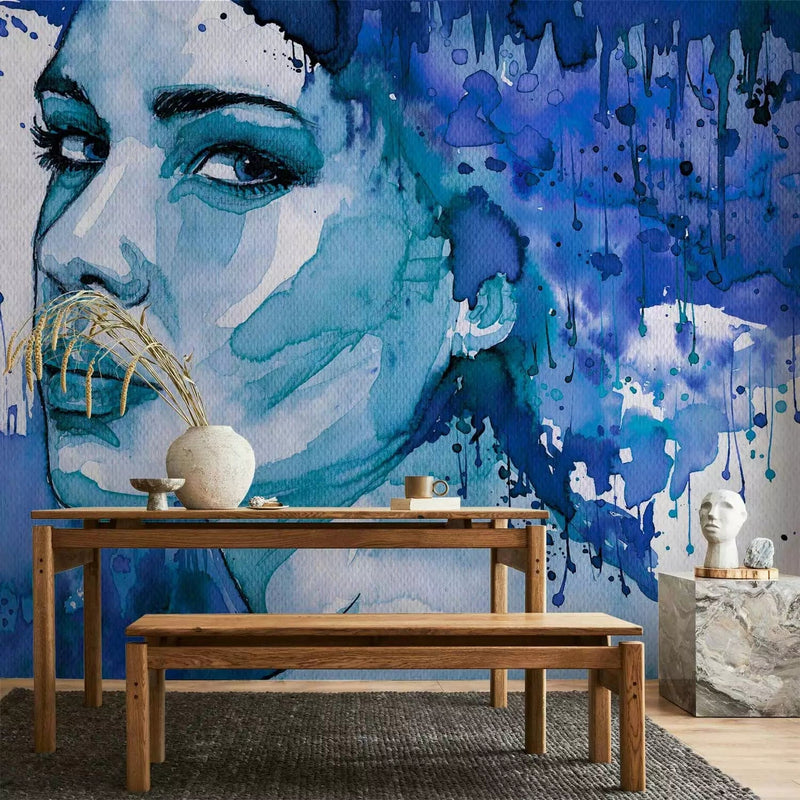 Wall Murals with water-based paint imitation in blue color - Blue Lady G-ART