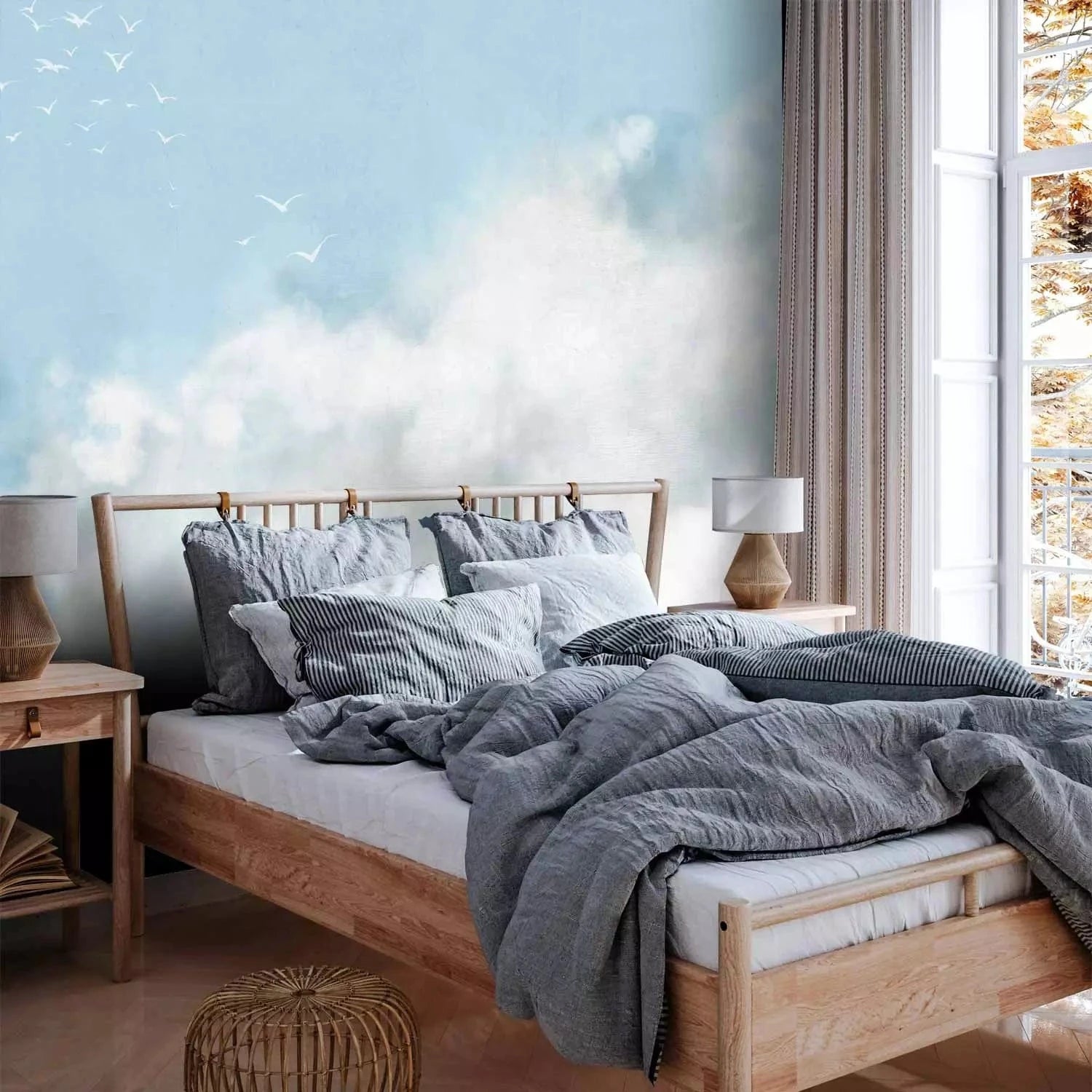 Fototapetes - Zilas debesis - ainava ar putniem un mākoņiem G-ART