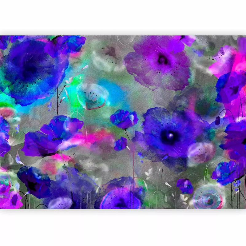 Wall Murals - blue, purple poppies drawn with water color, 64402g-art