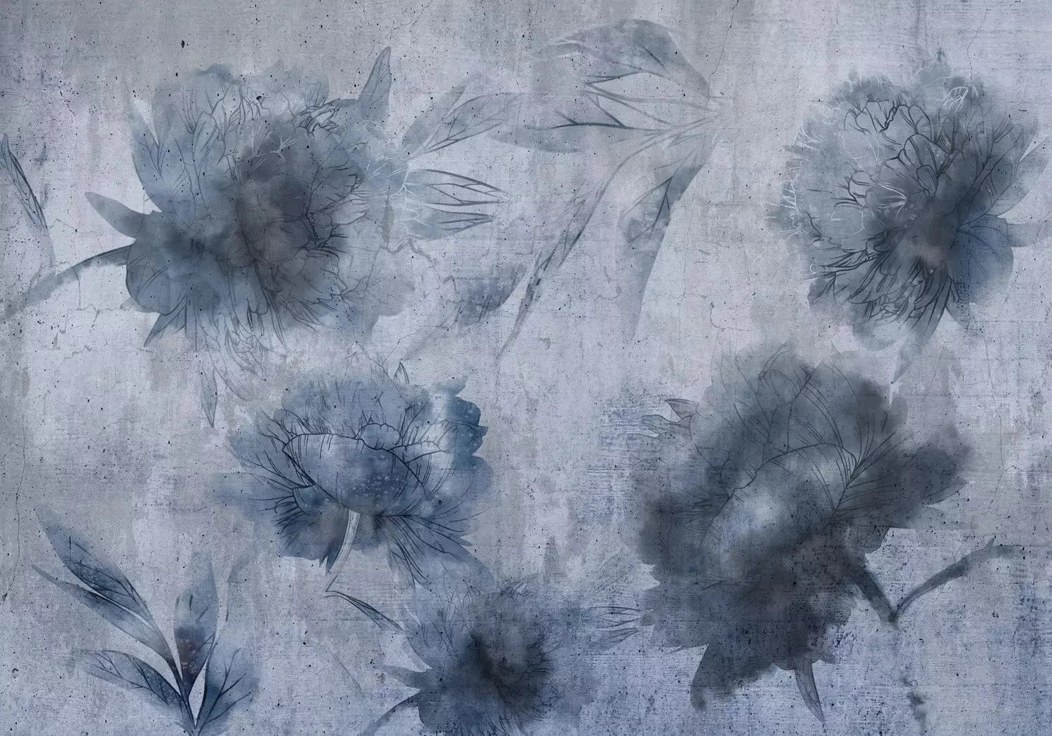 Fototapetes - Zilas peonijas uz betona tekstūras - interjers zilā  G-ART