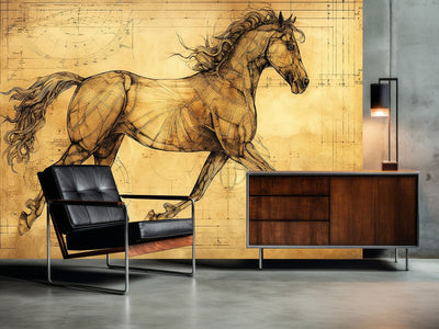 Fototapetes - Zirga skice Da Vinči stilā, brūnā krāsā, 151025 G-ART