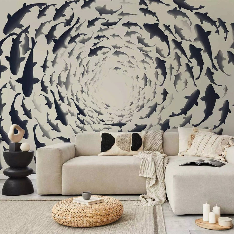 Wall Murals - Fish in shades of gray on a white background - 94762G-ART