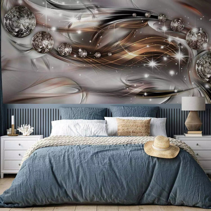 Wall Murals - abstract waves with glow on silver background, 62101 G-art