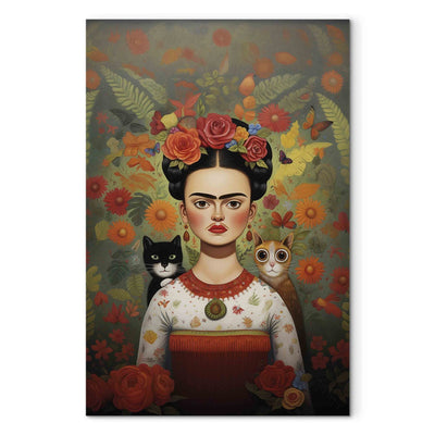 Frida Kahlo - Krāsains mākslinieces portrets ar diviem kaķiem, 152236, XXL izmērs Tapetenshop.lv