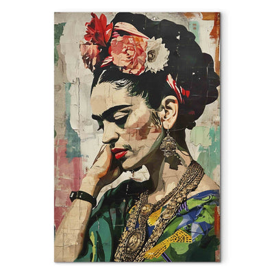 Frida Kahlo - krāsains sievietes portrets uz saplaisājušas sienas, 152218, XXL izmērs Tapetenshop.lv