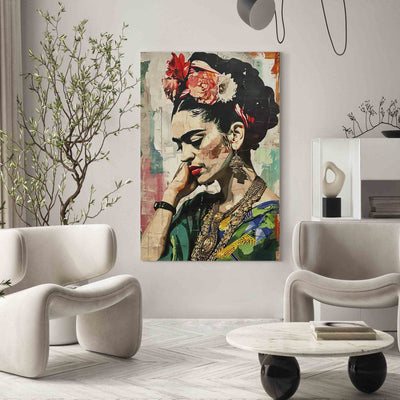 Frida Kahlo - krāsains sievietes portrets uz saplaisājušas sienas, 152218, XXL izmērs G-ART