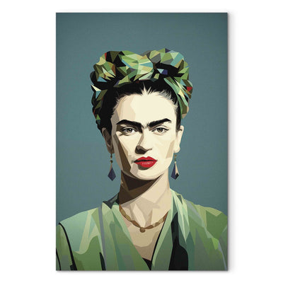 Frida Kahlo - Minimālistisks un ģeometrisks portrets uz zaļa fona, 152222, XXL izmērs G-ART