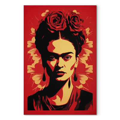 Frida Kahlo - Portrets ar rozēm uz galvas uz sarkana fona, 152227, XXL izmērs G-ART