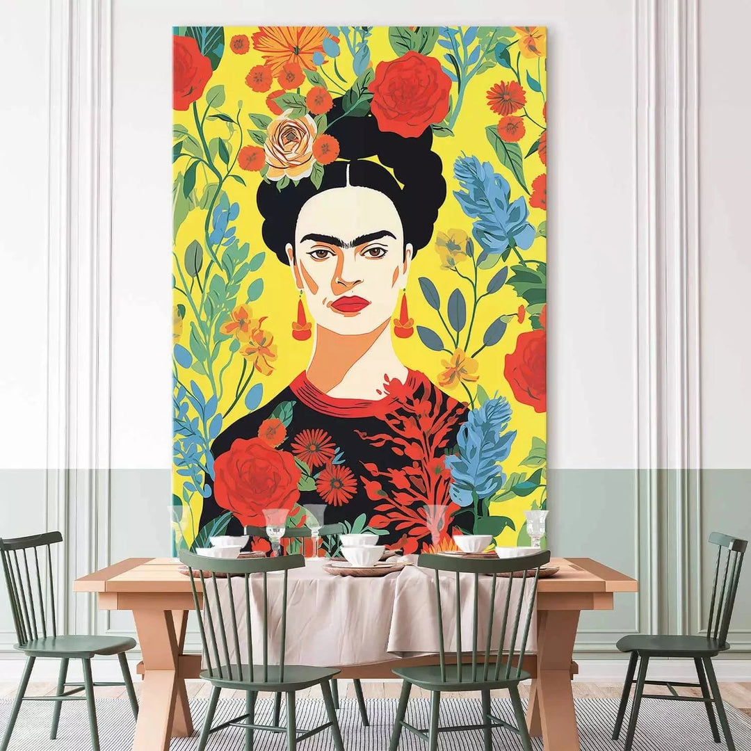 Frida Kahlo - Portrets uz dzeltena ziedu fona, 152224, liels izmērs ART XL