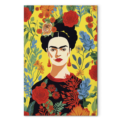 Frida Kahlo - Portrets uz dzeltena ziedu fona, 152224, XXL izmērs Tapetenshop.lv
